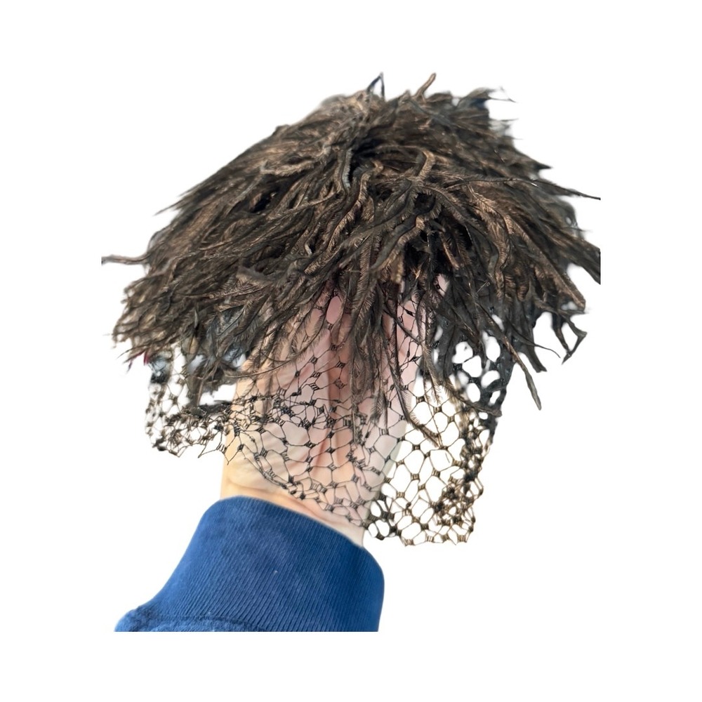 Vintage Lenore Marshall NY Feather Fascinator Hat with Birdcage Veil Black‎